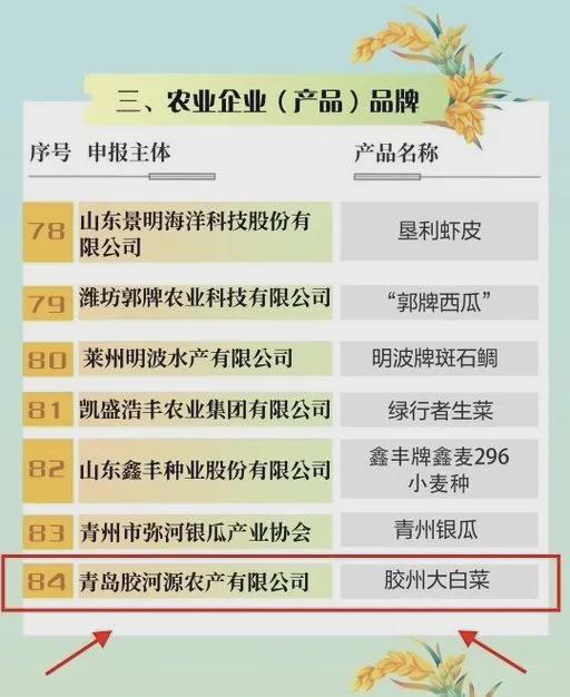 膠州大白菜 入選第三批 好品山東 農業企業 產品 品牌